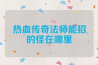 热血传奇法师能招的怪在哪里