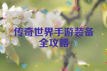传奇世界手游装备全攻略