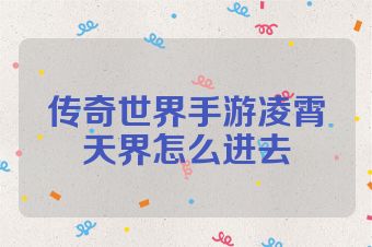 传奇世界手游凌霄天界怎么进去