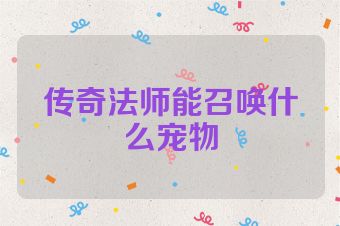 传奇法师能召唤什么宠物