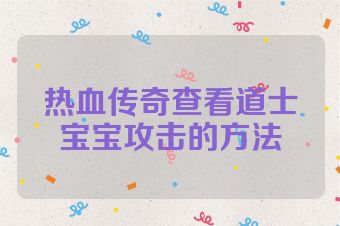 热血传奇查看道士宝宝攻击的方法