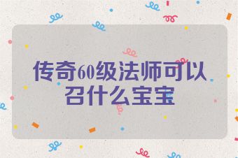 传奇60级法师可以召什么宝宝