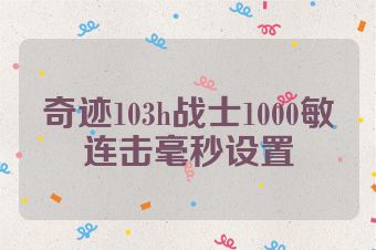 奇迹103h战士1000敏连击毫秒设置
