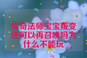 传奇法师宝宝叛变还可以再召唤吗为什么不能玩