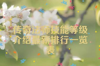 传奇法师技能等级介绍最新排行一览表