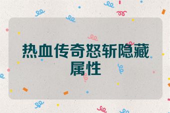 热血传奇怒斩隐藏属性