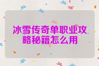 冰雪传奇单职业攻略秘籍怎么用