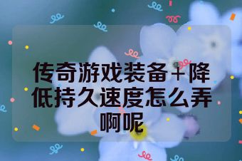 传奇游戏装备+降低持久速度怎么弄啊呢