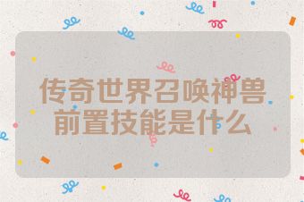 传奇世界召唤神兽前置技能是什么