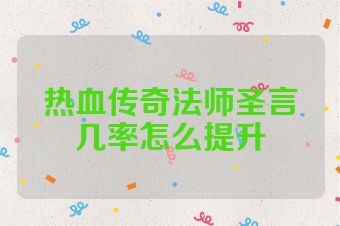 热血传奇法师圣言几率怎么提升
