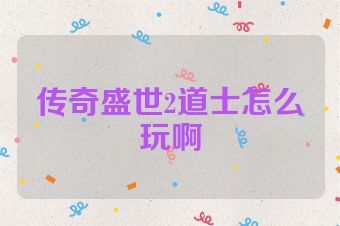 传奇盛世2道士怎么玩啊