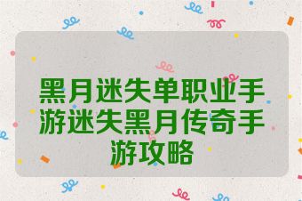 黑月迷失单职业手游迷失黑月传奇手游攻略