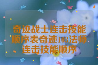 奇迹战士连击技能顺序表奇迹103法师连击技能顺序
