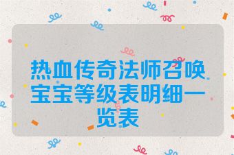 热血传奇法师召唤宝宝等级表明细一览表
