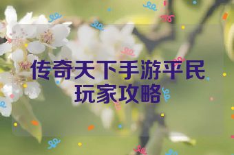 传奇天下手游平民玩家攻略