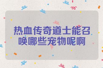 热血传奇道士能召唤哪些宠物呢啊
