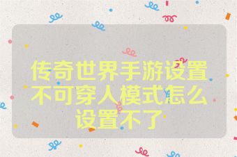 传奇世界手游设置不可穿人模式怎么设置不了