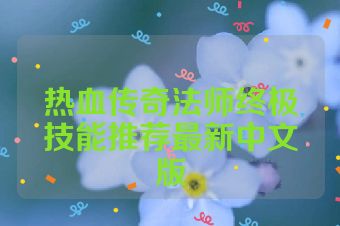 热血传奇法师终极技能推荐最新中文版
