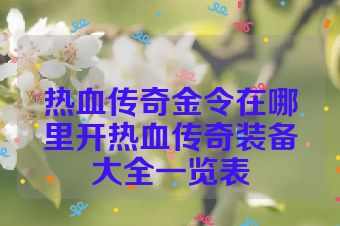 热血传奇金令在哪里开热血传奇装备大全一览表