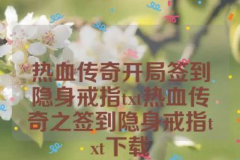 热血传奇开局签到隐身戒指txt热血传奇之签到隐身戒指txt下载