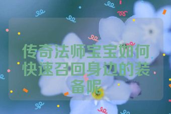 传奇法师宝宝如何快速召回身边的装备呢