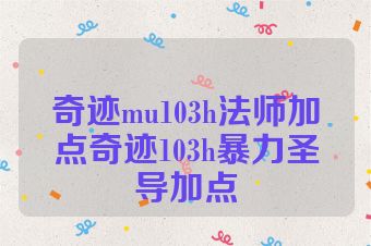 奇迹mu103h法师加点奇迹103h暴力圣导加点