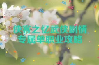 侠客之忆武侠剧情专属单职业攻略