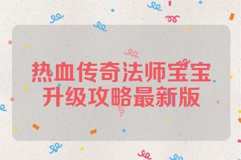 热血传奇法师宝宝升级攻略最新版