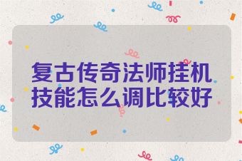 复古传奇法师挂机技能怎么调比较好
