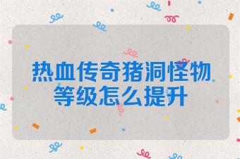 热血传奇猪洞怪物等级怎么提升