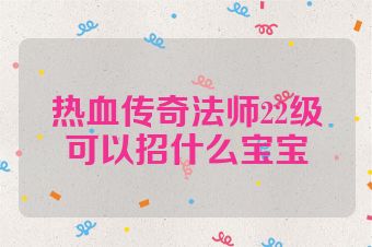 热血传奇法师22级可以招什么宝宝