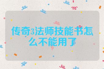 传奇3法师技能书怎么不能用了