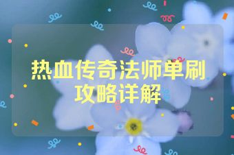 热血传奇法师单刷攻略详解