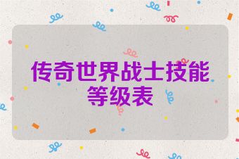 传奇世界战士技能等级表