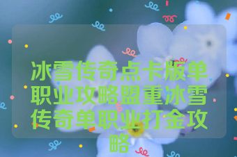 冰雪传奇点卡版单职业攻略盟重冰雪传奇单职业打金攻略