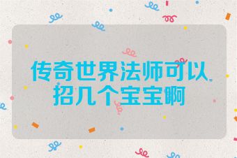 传奇世界法师可以招几个宝宝啊