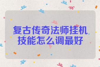 复古传奇法师挂机技能怎么调最好