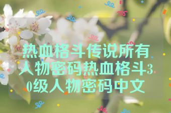 热血格斗传说所有人物密码热血格斗30级人物密码中文