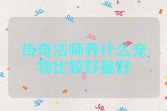 传奇法师养什么宠物比较好最好
