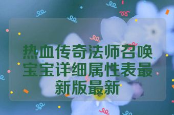 热血传奇法师召唤宝宝详细属性表最新版最新