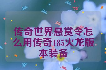 传奇世界悬赏令怎么用传奇185火龙版本装备