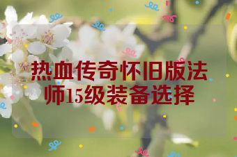 热血传奇怀旧版法师15级装备选择