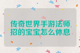 传奇世界手游法师招的宝宝怎么休息