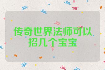 传奇世界法师可以招几个宝宝