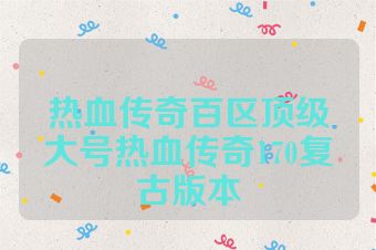 热血传奇百区顶级大号热血传奇170复古版本