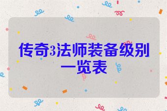 传奇3法师装备级别一览表