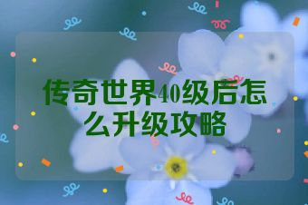 传奇世界40级后怎么升级攻略