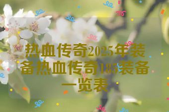 热血传奇2025年装备热血传奇185装备一览表