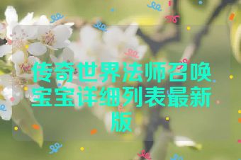 传奇世界法师召唤宝宝详细列表最新版