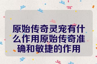 原始传奇灵宠有什么作用原始传奇准确和敏捷的作用
